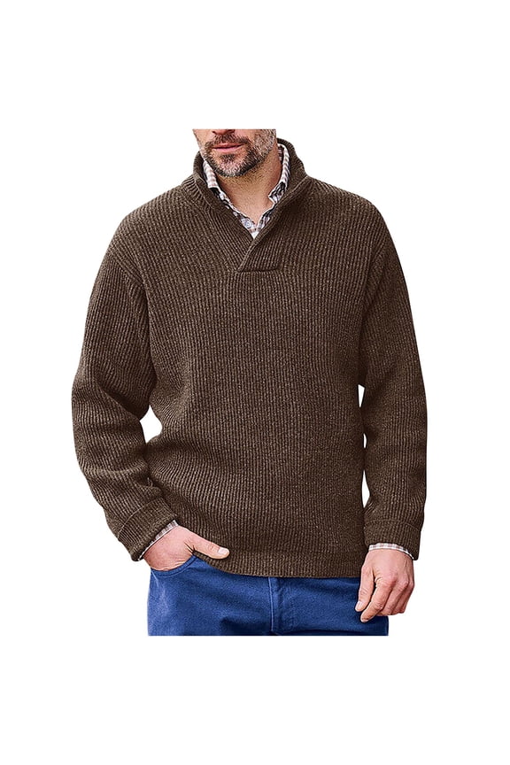 Men's Knitted Sweaters Fashion Long Sleeve Lapel V-Neck Tops Winter Plus Size Casual Warm Pullover Sweater