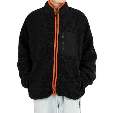 HAiming Men's Lamb Fleece Jacket Oversized Stand Collar Zip up Coat 2024 Winter Warm Casual Comfy Outwear with Pockets