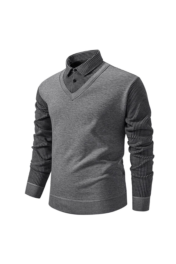 Men's Lapel Shirts Sweater Trendy Striped Long Sleeve Knit Pullover Tops Plus Size Casual Thicken Blouse