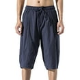 thumbnail image 1 of HAiming Men's Linen Cotton Shorts Casual Drawstring Elastic Waist Wide Leg Pants Plus Size Loose Knee Length Trousers, 1 of 8