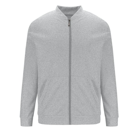 HAiming Men's Long Sleeve Cardigan Coats Solid Color Zip up Stand Collar Jackets Plus Size Casual Outwear with Pocket