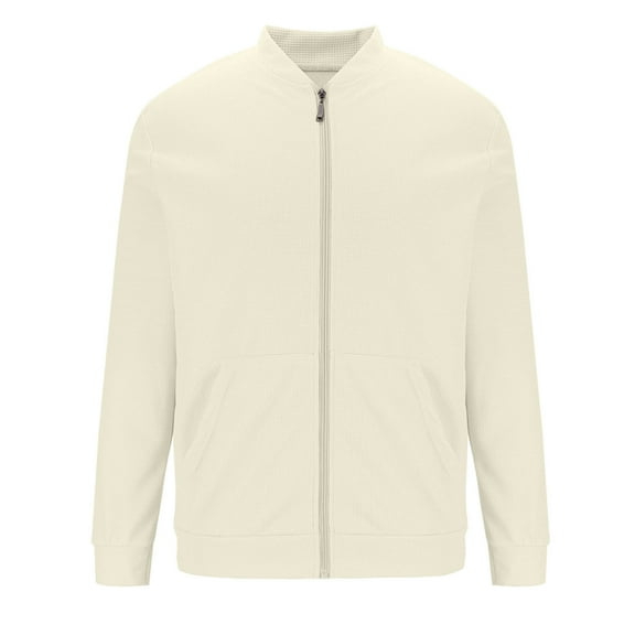 HAiming Men's Long Sleeve Cardigan Coats Solid Color Zip up Stand Collar Jackets Plus Size Casual Outwear with Pocket