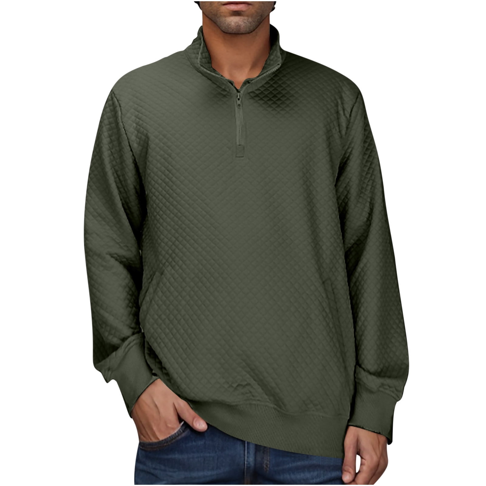 HAiming Men's Long Sleeve Quarter Zip Pullover Tops Solid Stand Collar ...