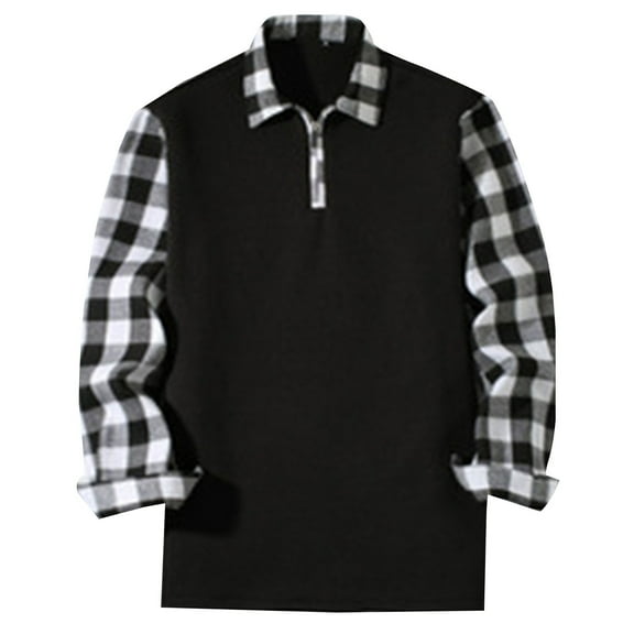 HAiming Men's Long Sleeve Shirts Casual 1/4 Zipper Lapel Collar Plaid Tops 2025 Fall Winter Plus Size Loose Clothes