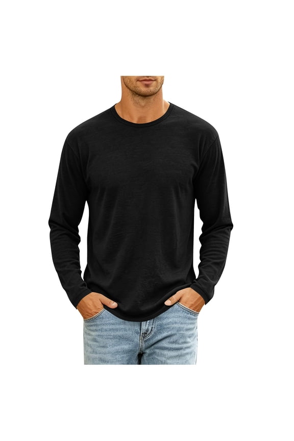 Men's Long Sleeve Shirts Casual Solid Color Round Neck Pullover Base Tops Plus Size Soft Pajamas Loungewear