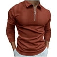 thumbnail image 1 of HAiming Men's Long Sleeve Shirts Solid Color Zipper Lapel Neck Stretchy Pullover Tops Plus Size Casual Tee Blouses, 1 of 5