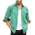 thumbnail image 1 of HAiming Men's Long Sleeve Shirts Trendy Solid Lapel Collar Button down Tops Plus Size Casual Work Business Blouse, 1 of 3