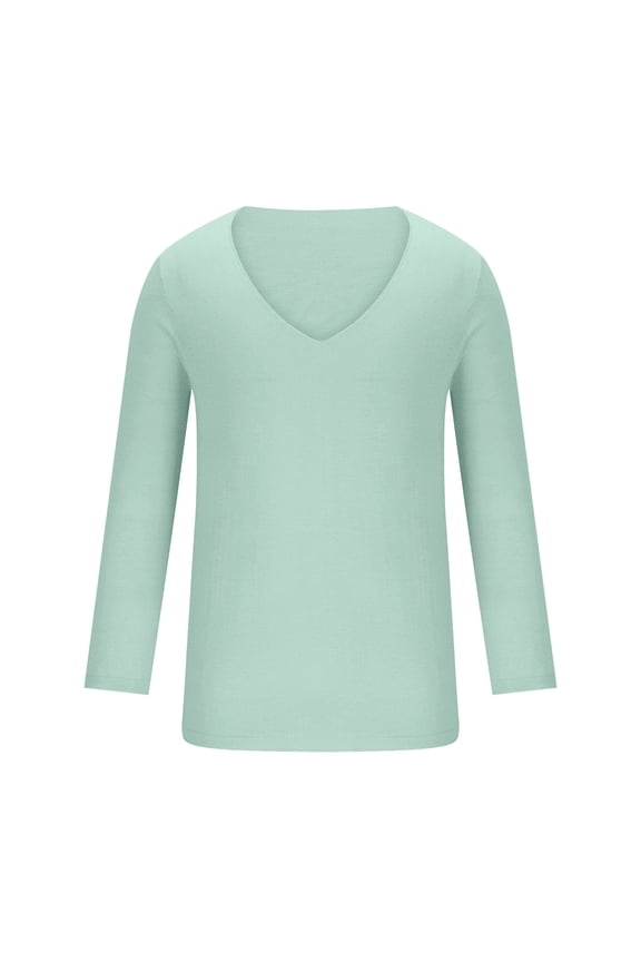 Men's Long Sleeve V-Neck T-Shirt Plus Size Cotton Pullover Tops Spring Summer Casual Solid Color Blouse