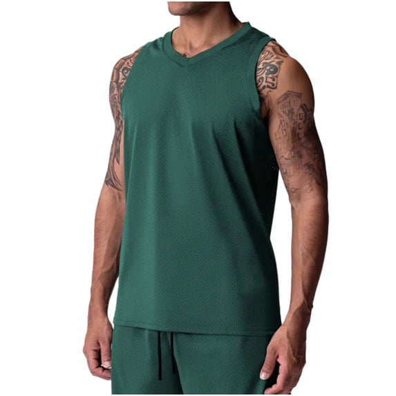 HAiming Men's Mesh Tank Top Quick Drying Sleeveless Muscle Shirts V Neck Casual Solid Color Sports Tees Blouse