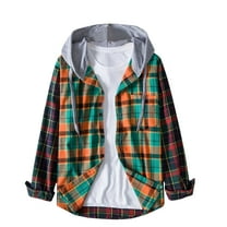 HAiming Men's Plaid Hooded Jacket Fall Winter Trendy Long Sleeve Button down Shirt Coat Plus Size Casual Loose Outwear