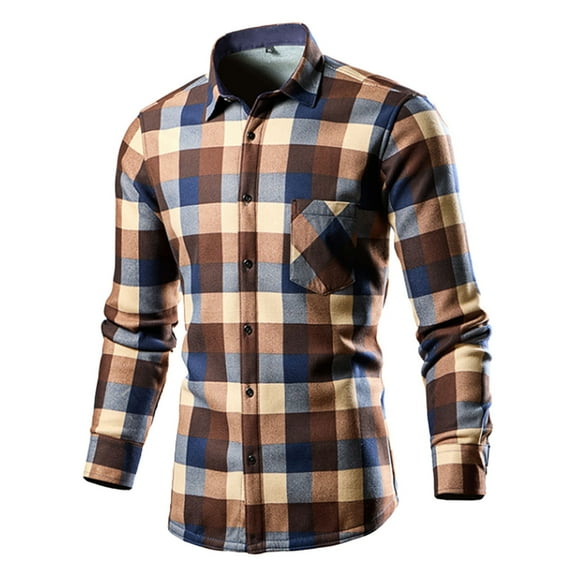 HAiming Men's Plaid Long Sleeve Button down Shirt Trendy Lapel Collar Business Tops Plus Size Casual Loose Blouse