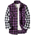 thumbnail image 1 of HAiming Men's Plaid Shirts Color Block Lapel Button down Long Sleeved Tops Plus Size Casual Loose Blouse with Pockets, 1 of 6