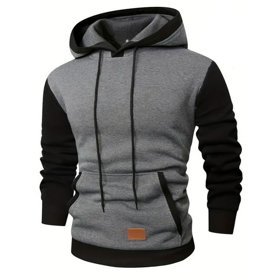HAiming Men's Plush Hoodies Trendy Color Block Long Sleeve Thicken Casual Drawstring Pullover Sweatshirts with Pocket