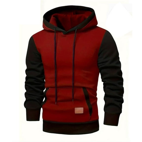 HAiming Men's Plush Hoodies Trendy Color Block Long Sleeve Thicken Casual Drawstring Pullover Sweatshirts with Pocket