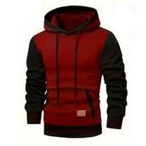 HAiming Men's Plush Hoodies Trendy Color Block Long Sleeve Thicken Casual Drawstring Pullover Sweatshirts with Pocket