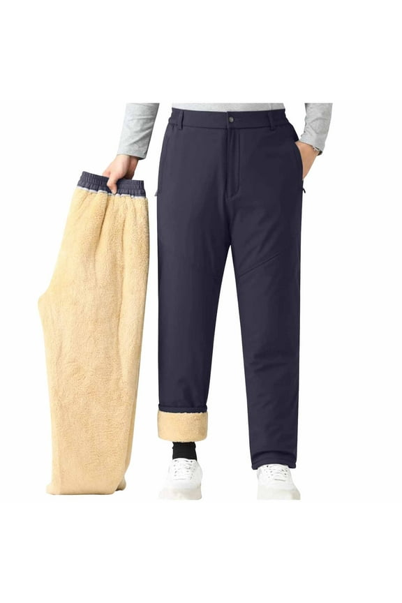 Men's Plush Pants Casual Elastic Waist Fleece Lined Sweatpants Winter Plus Size Thick Warm Long Trousers