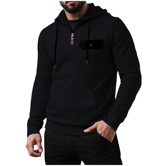 HAiming Men's Quarter Zip Hoodies Stylish Pullover Sweatshirt Loose Long Sleeve Workout Casual Tee Tops