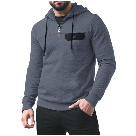 HAiming Men's Quarter Zip Hoodies Stylish Pullover Sweatshirt Loose Long Sleeve Workout Casual Tee Tops
