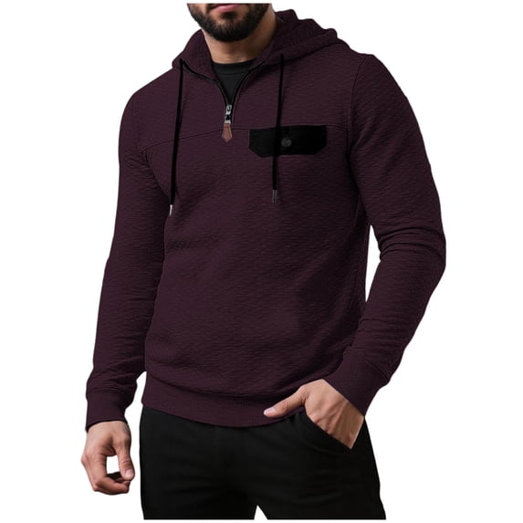 HAiming Men's Quarter Zip Hoodies Stylish Pullover Sweatshirt Loose Long Sleeve Workout Casual Tee Tops