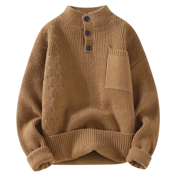 HAiming Men's Ribbed Knit Sweater Half Turtleneck Long Sleeve Pullover Tops Plus Size Casual Loose Jumper with Pocket