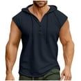 thumbnail image 1 of HAiming Men's Sleeveless Workout Drawstring Hooded Button Tank Tops Muscle Gym Bodybuilding Hoodies, 1 of 5