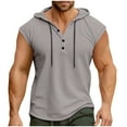 thumbnail image 1 of HAiming Men's Sleeveless Workout Drawstring Hooded Button Tank Tops Muscle Gym Bodybuilding Hoodies, 1 of 5