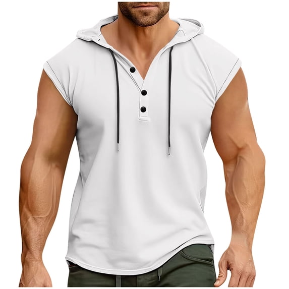 HAiming Men's Sleeveless Workout Drawstring Hooded Button Tank Tops Muscle Gym Bodybuilding Hoodies