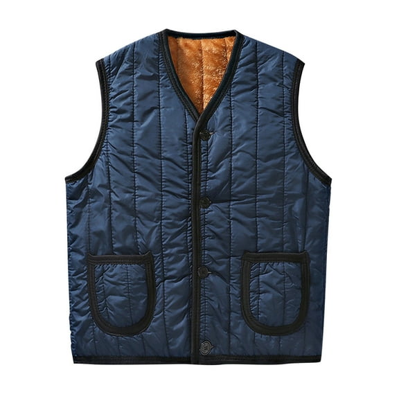 HAiming Men's Soft Fleece Lined Vest Casual V-Neck Sleeveless Button down Tank Tops Winter Warm Jacket with Pocket