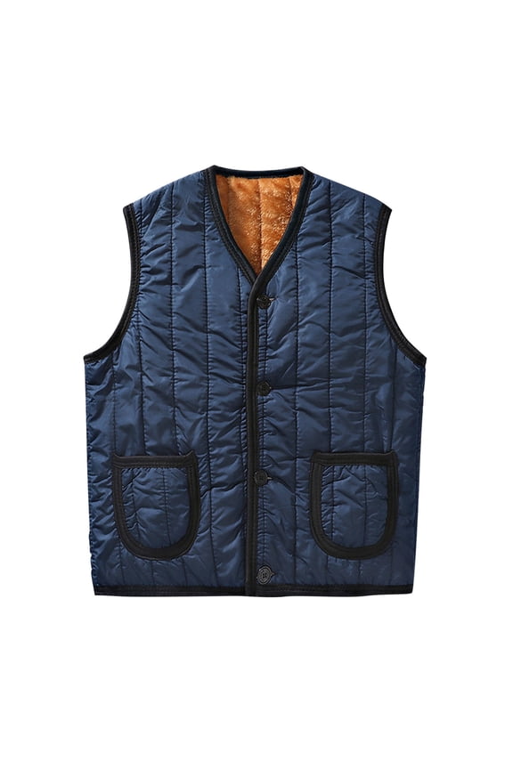 Men's Soft Fleece Lined Vest Casual V-Neck Sleeveless Button down Tank Tops Winter Warm Jacket with Pocket