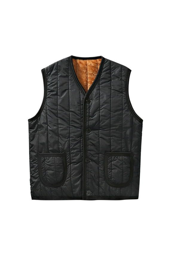 Men's Soft Fleece Lined Vest Casual V-Neck Sleeveless Button down Tank Tops Winter Warm Jacket with Pocket