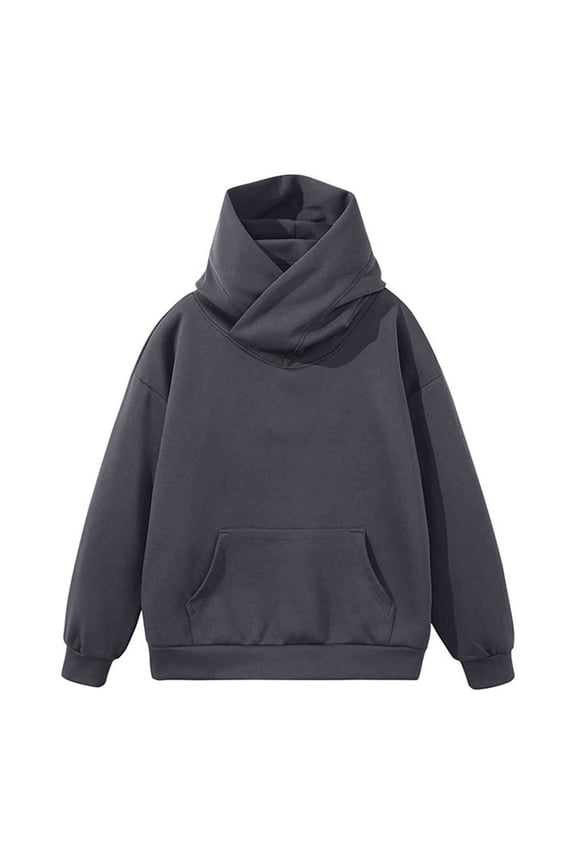 Men's Stylish Crossover Cowl Neck Hoodies Pullover Sweatshirt Casual Long Sleeve Outerwear Tops with Pocket
