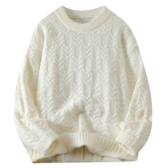 HAiming Men's Sweater Solid Color Long Sleeve Crewneck Knitted Jumper Tops Plus Size Casual Loose Pullover Sweaters