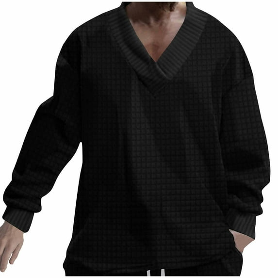 HAiming Men's Sweatshirts Solid Color V Neck Long Sleeved Pullover Tops Trendy Plus Size Casual Loose Blouse