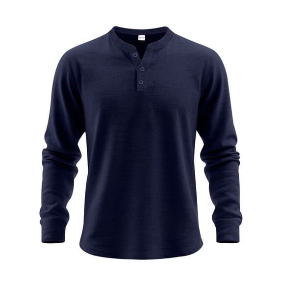 HAiming Men's Tops Long Sleeve Button Loose Pullover Shirt Casual Lightweight Solid Color Trendy Tee