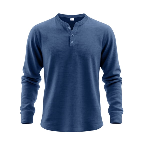 HAiming Men's Tops Long Sleeve Button Loose Pullover Shirt Casual Lightweight Solid Color Trendy Tee