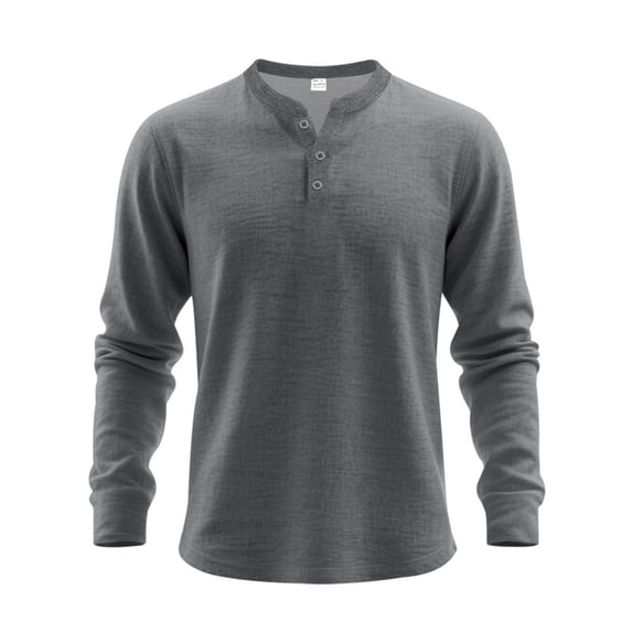 HAiming Men's Tops Long Sleeve Button Loose Pullover Shirt Casual Lightweight Solid Color Trendy Tee