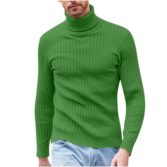 HAiming Men's Turtleneck Sweater Solid Color Long Sleeved Ribbed Knit Tops Fall Winter Plus Size Casual Base Blouse