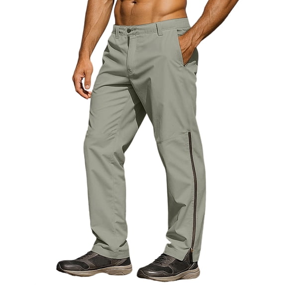HAiming Men's Waterproof Pants Wide Leg Casual Loose Zip Button Waist Comfy Hiking Trousers with Pockets