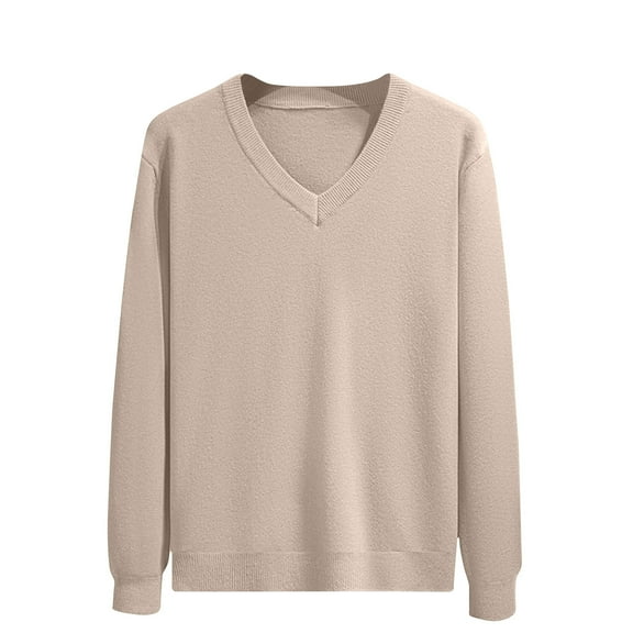 HAiming Men's Winter Sweater Trendy Solid Color V Neck Long Sleeve Knitted Tops Plus Size Casual Loose Pullover Blouse