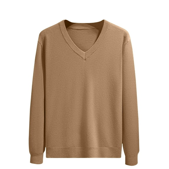 HAiming Men's Winter Sweater Trendy Solid Color V Neck Long Sleeve Knitted Tops Plus Size Casual Loose Pullover Blouse
