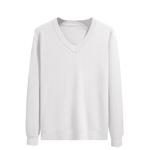 HAiming Men's Winter Sweater Trendy Solid Color V Neck Long Sleeve Knitted Tops Plus Size Casual Loose Pullover Blouse