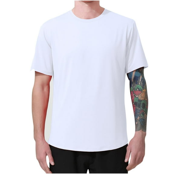 HAiming Men's Workout T-Shirts Solid Color Quick Dry Short Sleeve Crewneck Tops Casual Outdoor Sports Gym Blouse