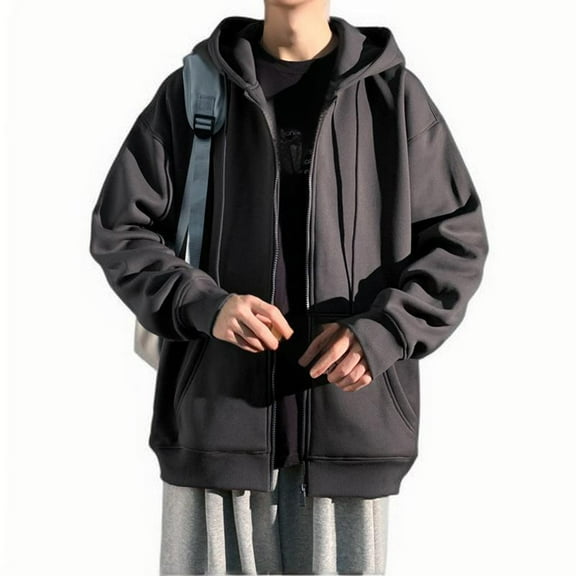 HAiming Men's Zip up Hoodies Jacket Solid Color Long Sleeve Drawstring Coat Plus Size Casual Loose Outwear with Pocket