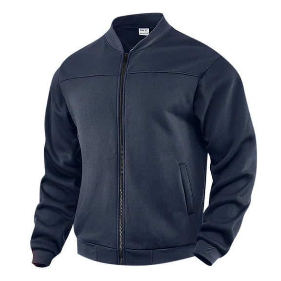 HAiming Men's Zipper Jacket Solid Color Long Sleeved Crewneck Coat Fall Plus Size Casual Loose Outwear with Pocket