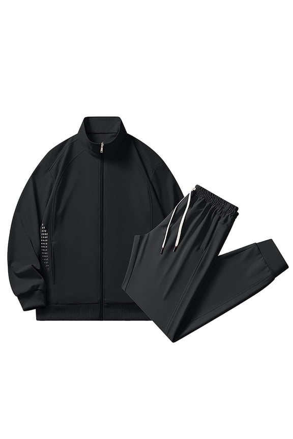 Mens 2 Piece Sets Stand Collar Full Zip Jacket and Casual Pants Athletic Jogging Outfit with Pockets