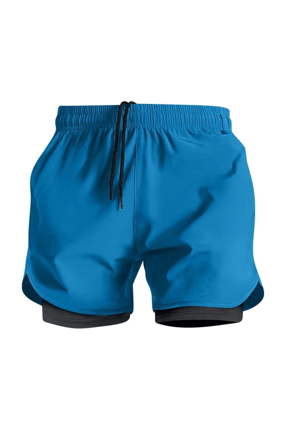 Mens 2 in 1 Athletic Shorts Quick Dry Lightweight Gym Workout Elastic Waist Running Shorts