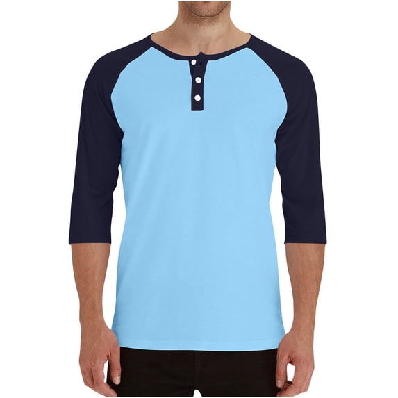 HAiming Mens 3/4 Sleeve Baseball Shirt Casual Crew Neck Button Pullover Tops Color Block Athletic Tee
