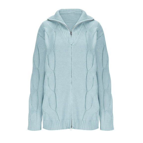 HAiming Mens Cardigan Sweater Solid Color Lapel Long Sleeve Zip up Cable Knitted Jackets Plus Size Casual Coat Outwear