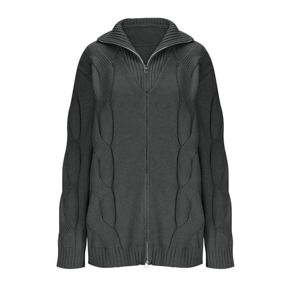 HAiming Mens Cardigan Sweater Solid Color Lapel Long Sleeve Zip up Cable Knitted Jackets Plus Size Casual Coat Outwear