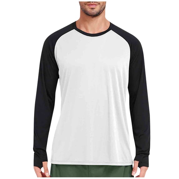 HAiming Mens Color Block Shirt Casual Long Sleeve Crew Neck Tops Basic Tee Fall Winter Trendy Clothes